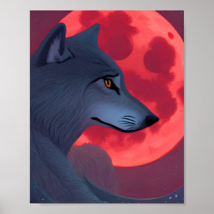 Affiche Un loup gris qui s'attarde sur une lune de sang