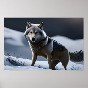 Affiche Un loup solitaire à la chasse