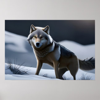 Affiche Un loup solitaire à la chasse
