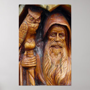 Affiche Un magicien et un hibou émergent de la caverne