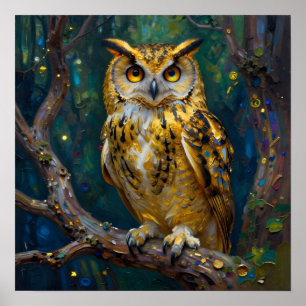 Affiche Un majestueux hibou bleu et or