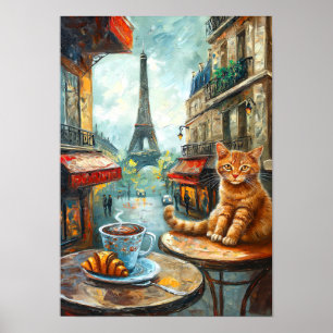 Affiche Un matin à Paris Chat au gingembre dans un café