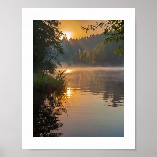 Affiche Un matin brumeux sur un lac tranquille (Devant)