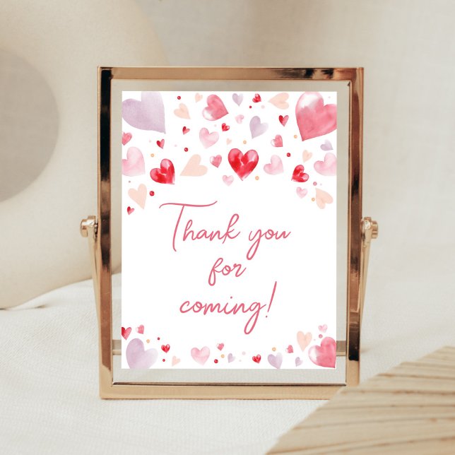 Affiche Un Merci de Saint Valentin un peu amoureux pour ve (Sweetheart Baby Shower Thank You for Coming Sign)