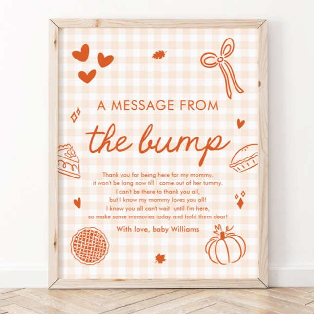 Affiche Un message de Cutie Pie de la bosse automnale en v (Fall Gingham Cutie Pie A Message From The Bump Sign)