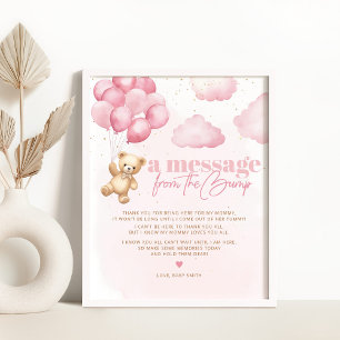 Affiche Un message de l'ours en peluche rose bosse