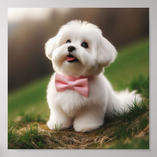 Affiche Un mignon chien maltais avec un arc