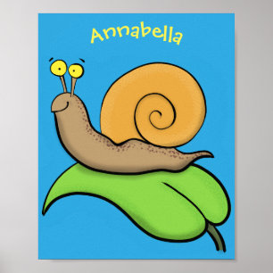 Affiche Un mignon escargot heureux sur une illustration d'