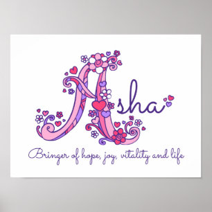 Affiche Un monogramme d'art Asha Girls nom signifiant affi