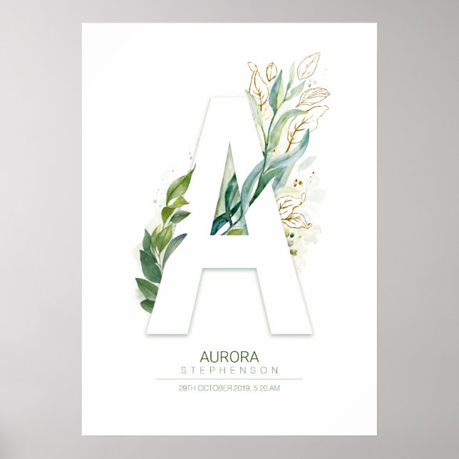 Affiche Un monogramme de lettre en or feuillage chic (Devant)