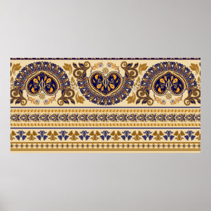 Affiche Un motif égyptien sans couture rayé. Floral coloré