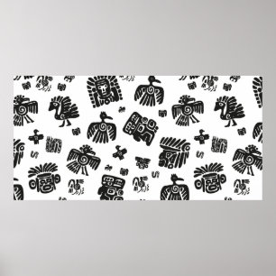 Affiche Un motif maya vintage sans couture. Dents noir et 