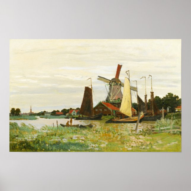 Affiche Un moulin à vent à Zaandam Claude Monet (Devant)