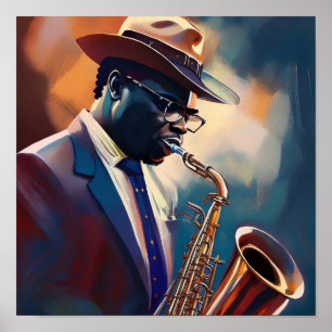 Affiche Un musicien joue du saxophone