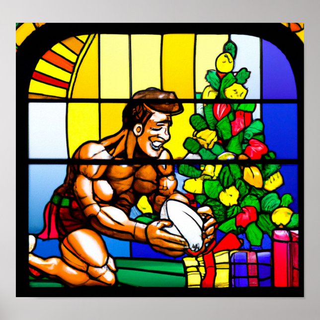 Affiche Un Noël de rugby - Rugby Peinture Imprimer (Devant)