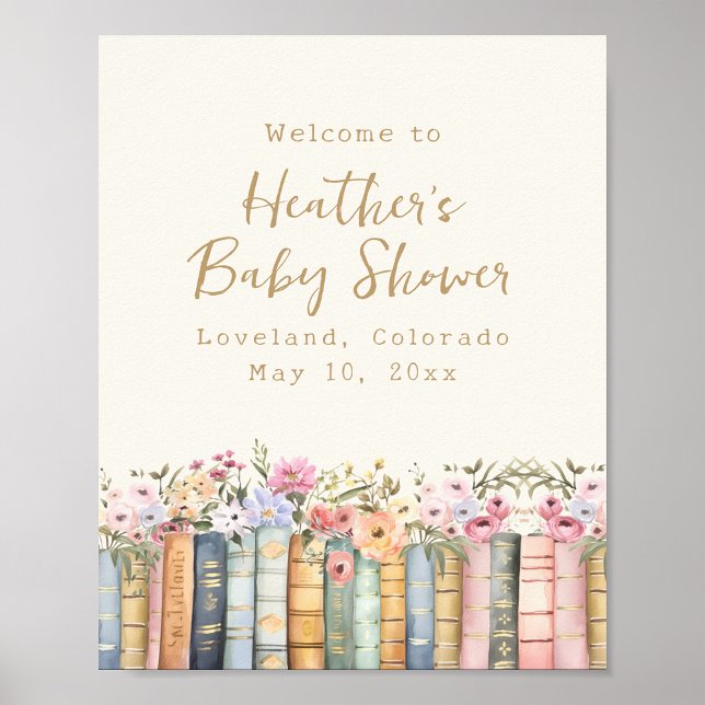 Affiche Un nouveau chapitre livre Baby shower d'accueil (A New Chapter Books Welcome Baby Shower Poster by Painted Paperie
)