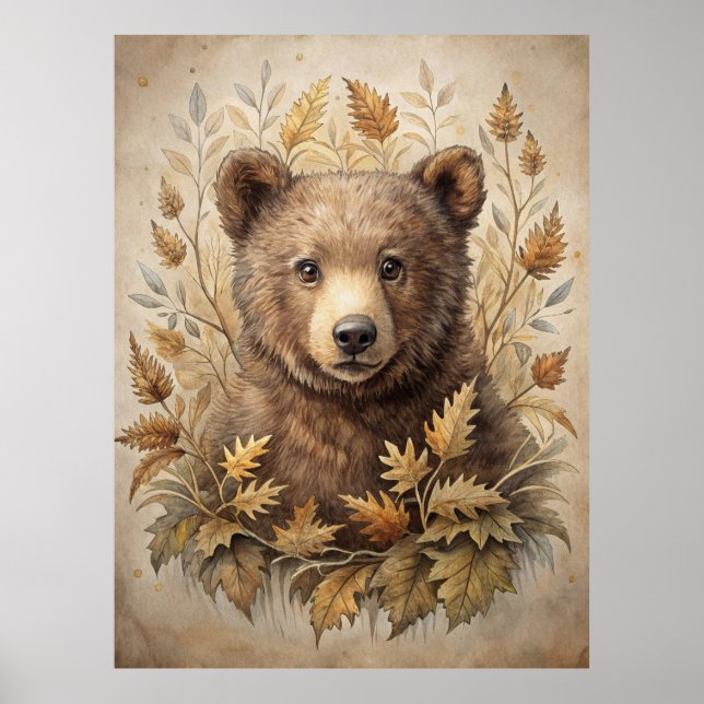 Affiche Un ours mignon en forêt (Devant)