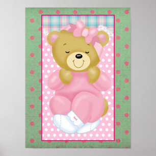 Affiche Un ours mignon et câlin habillé en rose