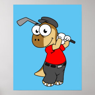 Affiche Un Pachycéphalosaure Dinosaure Jouer Golf.