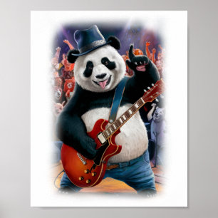 Affiche Un panda rockeur drôle sur scène sur un fond blanc