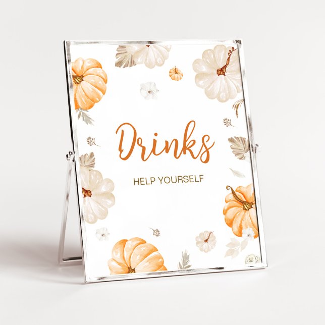 Affiche Un panneau de boissons Petit Citrouille Sucré (Orange Pumpkin Fall Baby Shower Drinks Sign)