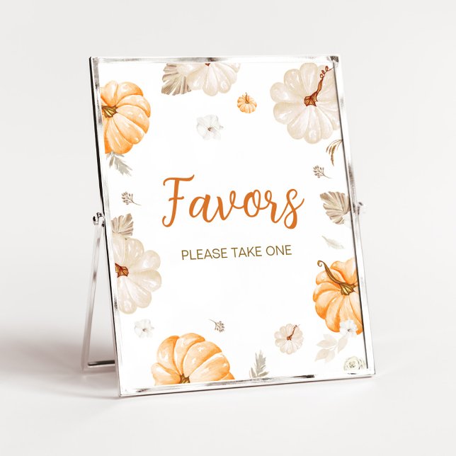 Affiche Un panneau de faveurs de petite citrouille douce (Orange Pumpkin Fall Baby Shower Favors Sign)