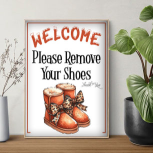 Affiche Un panneau d'hiver prière d'enlever les chaussures