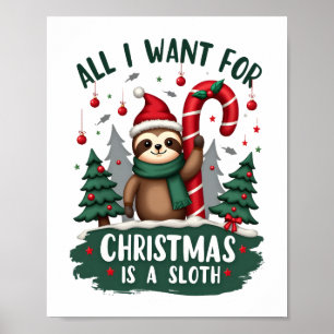 Affiche Un paresseux pour Noël. Mignon, Paresseux de Noël