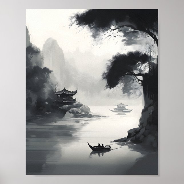 Affiche Un Paysage Chinois Et Un Bateau (Devant)