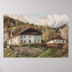 Affiche Un paysage de montagnes, avec une lumière rose P