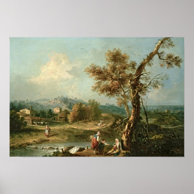 Affiche Un paysage de rivière Italianate avec des voyageur (Devant)