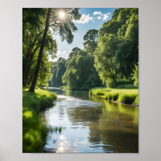 Affiche Un paysage de rivière serein