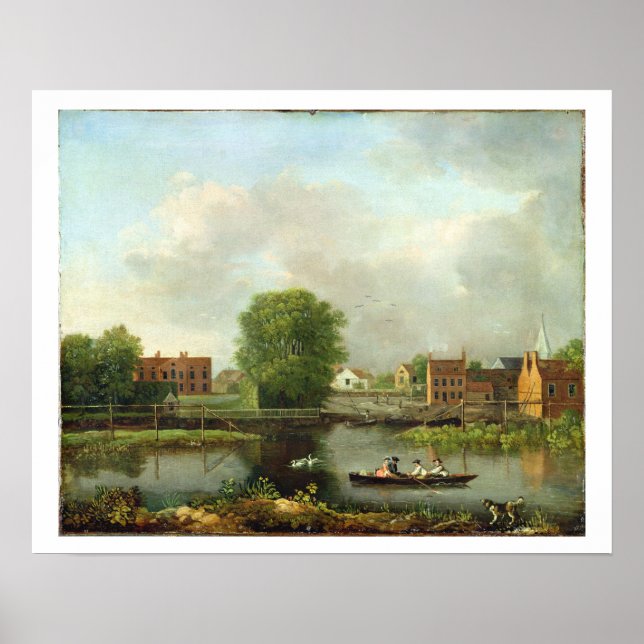 Affiche Un paysage fluvial, peut-être une vue de l'Ouest E (Devant)