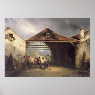 Affiche Un paysan chaussant un cheval