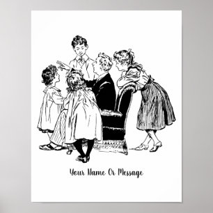 Affiche Un père d'art vintage raconte une histoire à des e