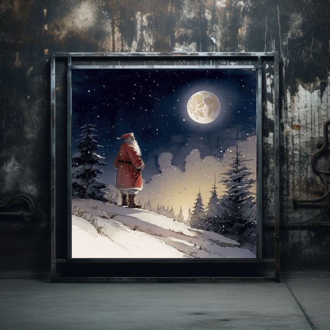Affiche Un Père Noël noir sans fin regarde la lune de Noël (Créateur téléchargé)