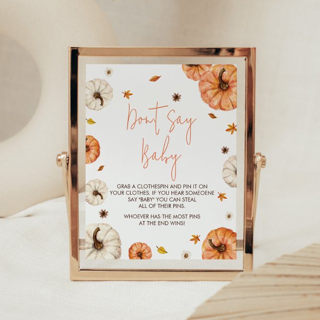 Affiche Un petit Baby shower Citrouille ne dit pas Baby (Fall Pumpkin Baby Shower Don't Say Baby Sign)