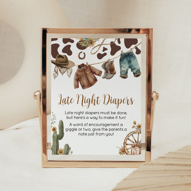 Affiche Un Petit Baby shower Cowboy Late Night Diapés (A Little Cowboy Baby Shower Late Night Diapers Sign)