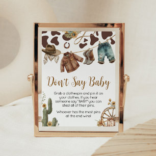 Affiche Un petit Baby shower cowboy ne dit pas bébé