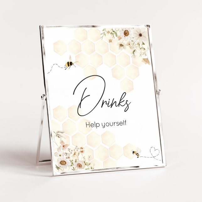 Affiche Un Petit Baby shower D'Abeille De Miel (As Sweet as can Bee Baby Shower Drinks Sign)