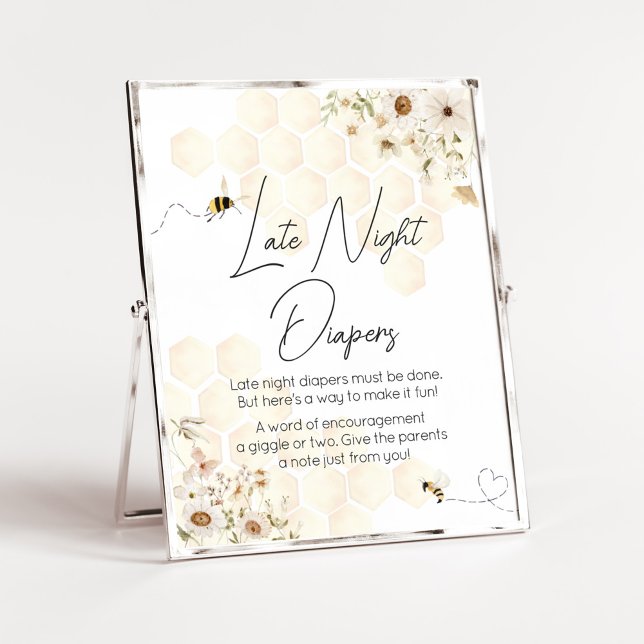 Affiche Un Petit Baby shower D'Abeille De Miel Diapos De N (As Sweet as can Bee Baby Shower Late Night Diapers Sign)