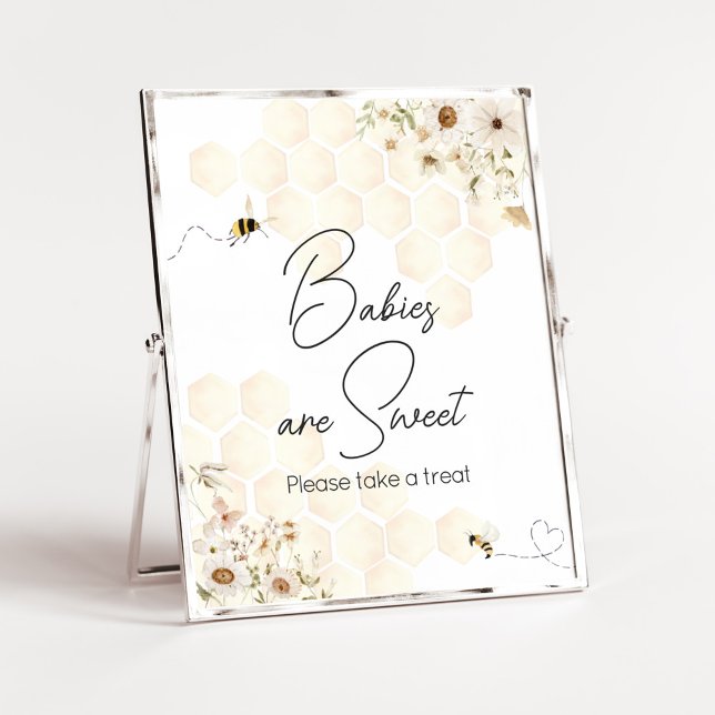 Affiche Un petit Baby shower d'abeilles au miel Les bébés  (As Sweet as can Bee Baby Shower Babies are Sweet Sign)