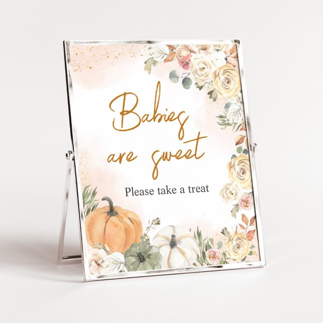 Affiche Un petit Baby shower d'automne Citrouille Les bébé (Fall Floral Pumpkin Baby Shower Babies are Sweet Sign)