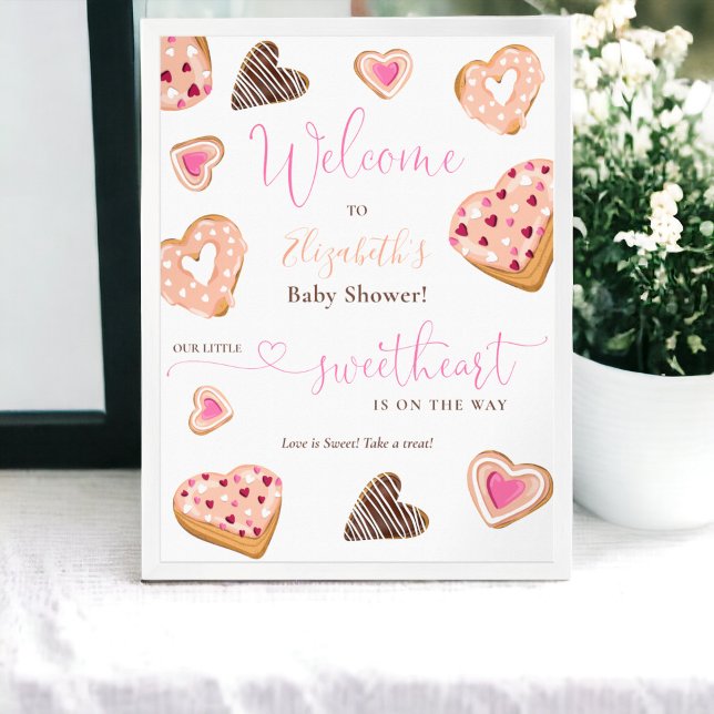 Affiche Un petit baby shower de donuts valentin (A little sweetheart valentine donuts baby shower poster)