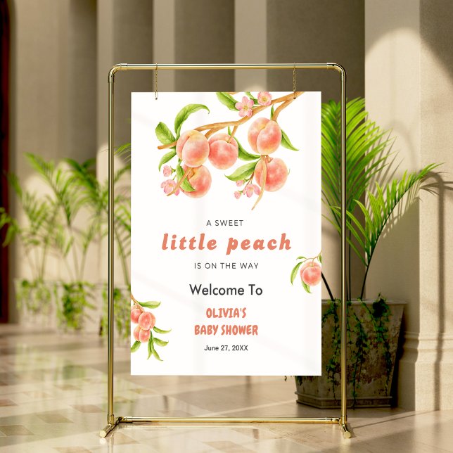 Affiche Un Petit Baby shower De Fruits De Pêche Sucré Bien (A Sweet Little Peach is on the Way Fruit Baby Shower Welcome Sign  )