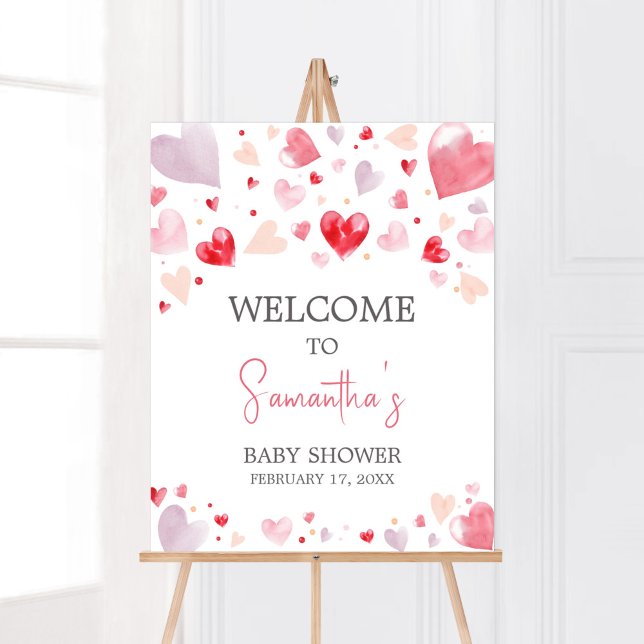 Affiche Un petit Baby shower de Saint-Valentin bien-aimé (Sweetheart Baby Shower Welcome Sign)