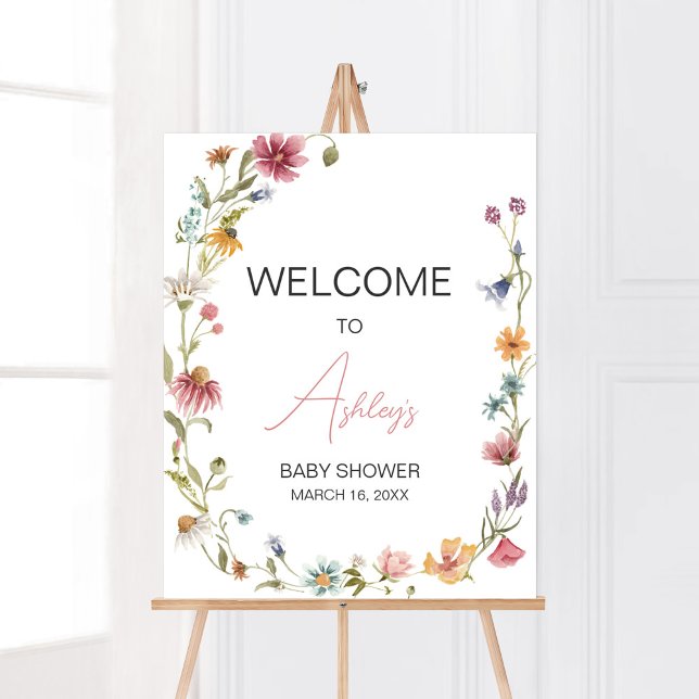 Affiche Un Petit Baby shower Fleur sauvage (Wildflower is on the way Baby Shower Welcome Sign)