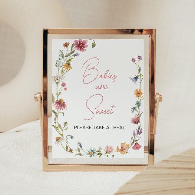 Affiche Un petit Baby shower Fleur sauvage Les bébés sont  (Wildflower is on the way Baby Shower Babies are Sweet Sign)