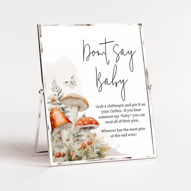 Affiche Un petit champignon Enchanté Champignons Ne pas di (Little Mushroom Baby Shower Don't Say Baby Sign)