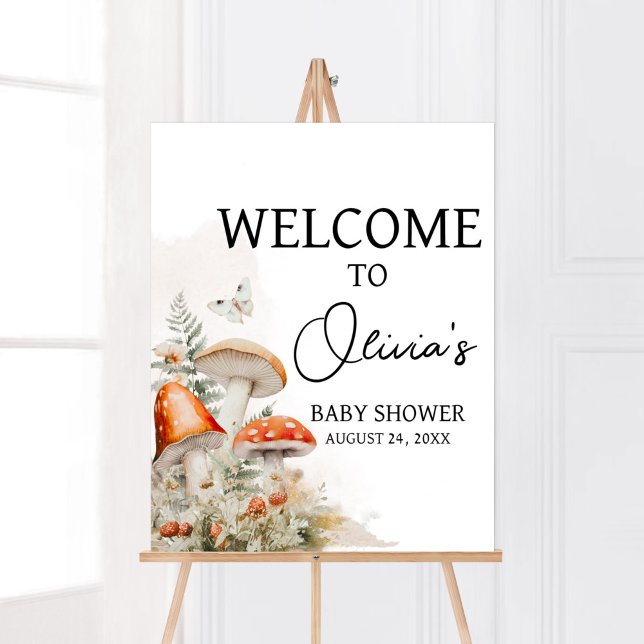 Affiche Un Petit Champignons Accueil Champignons Enchantés (Little Mushroom Baby Shower Welcome Sign)